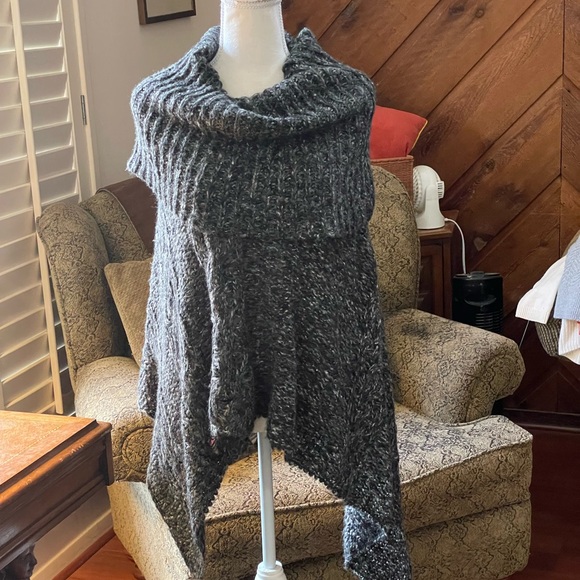 Anthropologie Ella Moss poncho Size XS to Small cowl turtle neck cable knit gray - Picture 4 of 14
